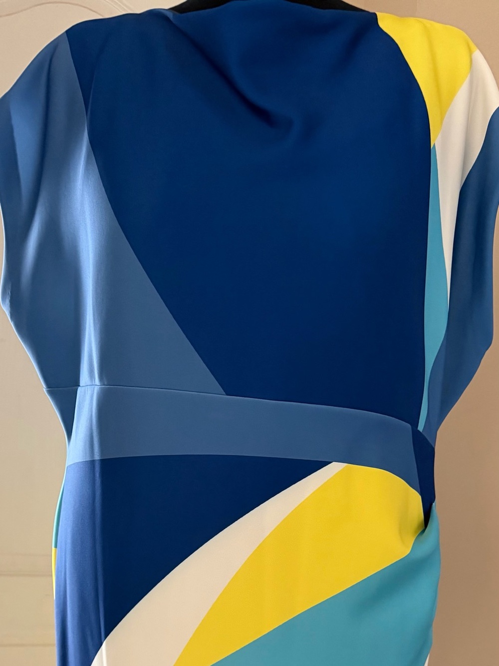 Donna Karan Blue, Yellow & White Colorblock Midi Dress